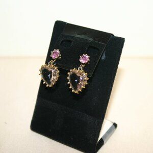 Crystal Lavendar Color Heart-shape Drop Screw-back Earrings B-176